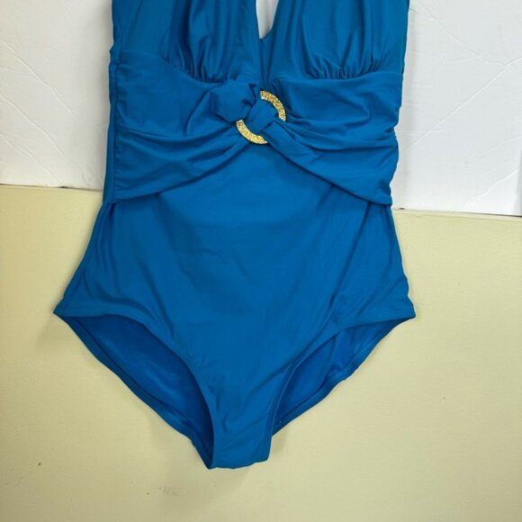 SPANX Bayside Halter Shaping 1Piece Swimsuit Ring Buckle Slimming Padded Blue 14 - Picture 6 of 16